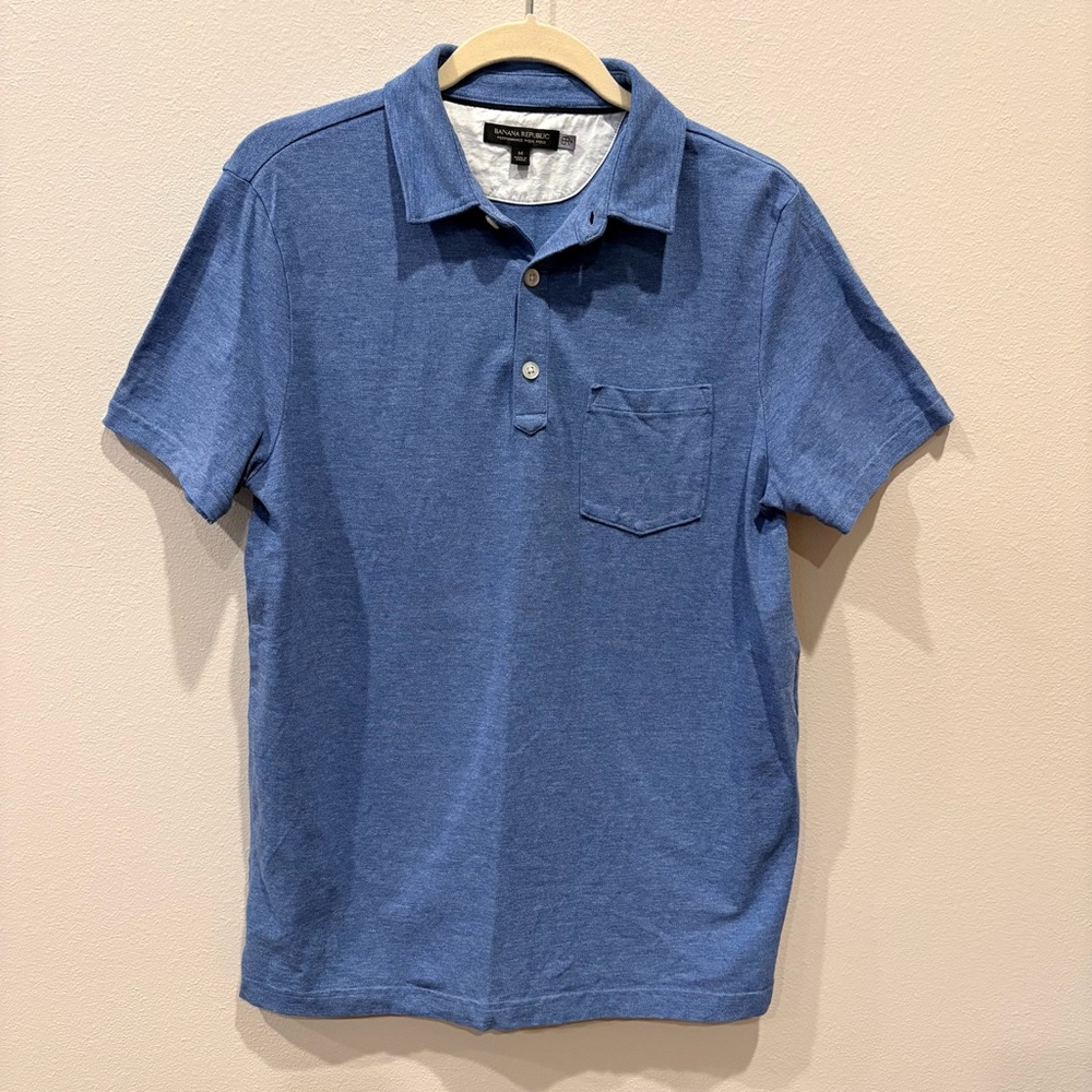 Banana Republic Performance Pique Heather Indigo Short-Sleeve Polo Size Medium